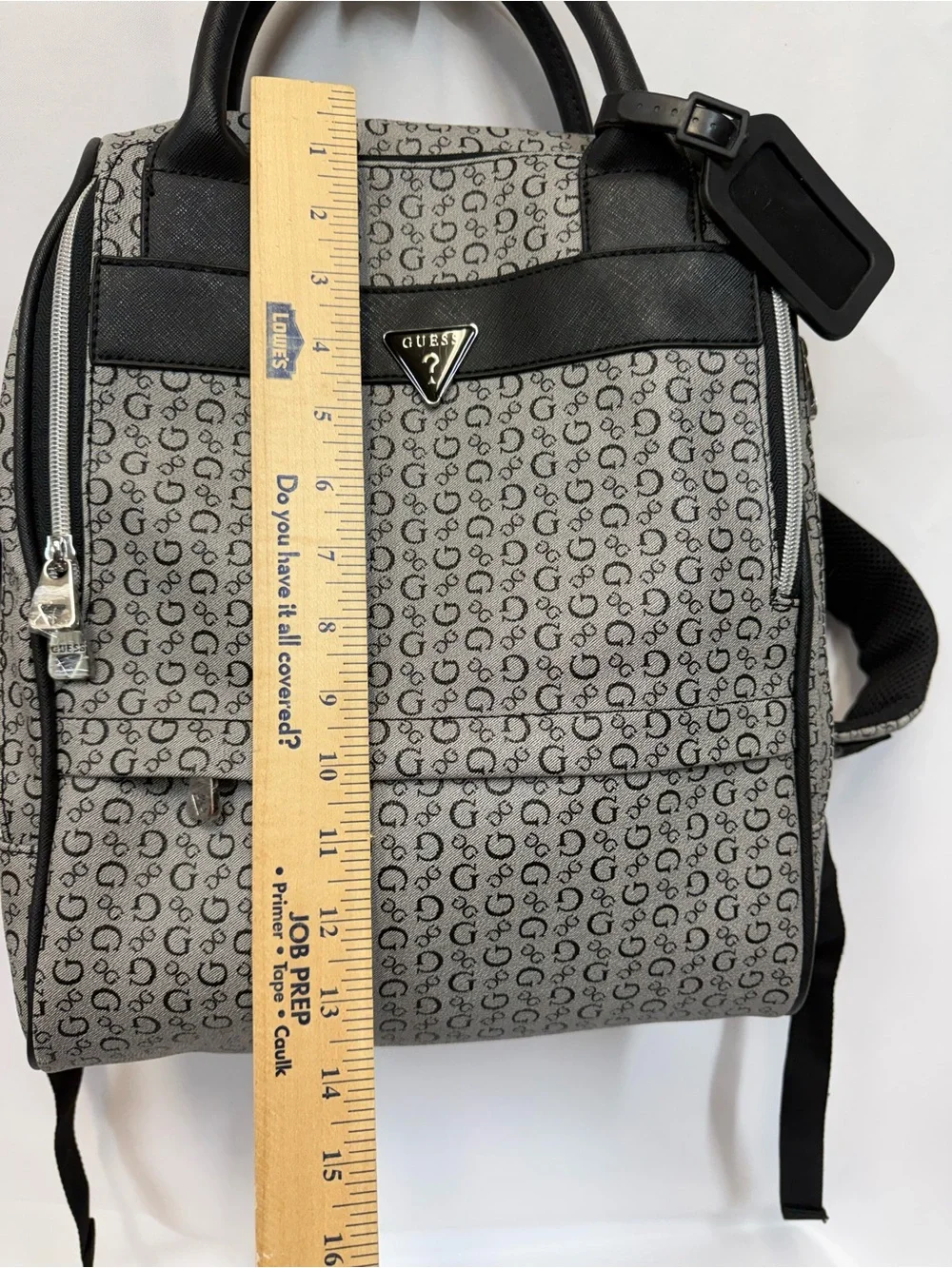 Guess Gray Monogram Convertible Backpack Tote with Black Accents